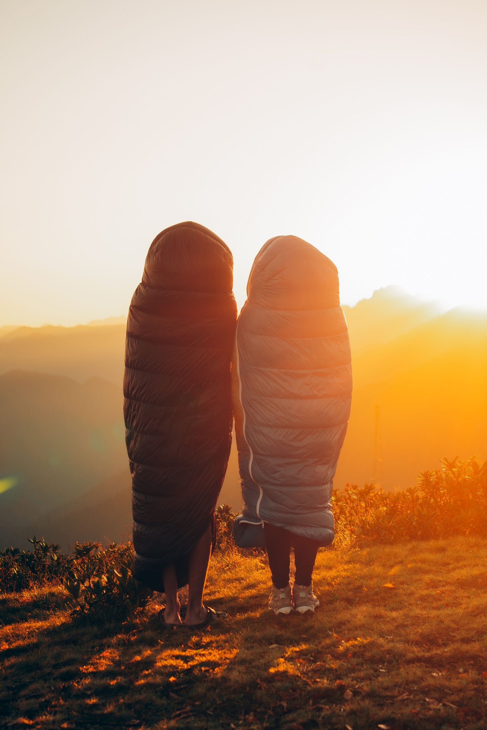 Campers outdoors at sunset